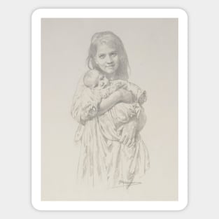 Fillette Et Enfant by William-Adolphe Bouguereau Sticker